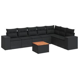 vidaXL 8 Piece Garden Sofa Set with Cushions Black Poly Rattan