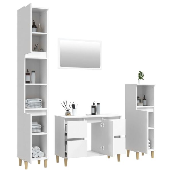 vidaXL 4 Piece Bathroom Furniture Set High Gloss White Engineered Wood
