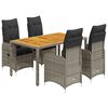 vidaXL 5 Piece Garden Bistro Set with Cushions Grey Poly Rattan