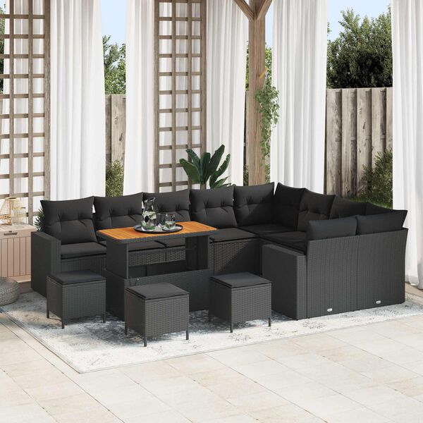 vidaXL Garden Sofa Set Height-Adjustable 13 pcs Black Poly Rattan