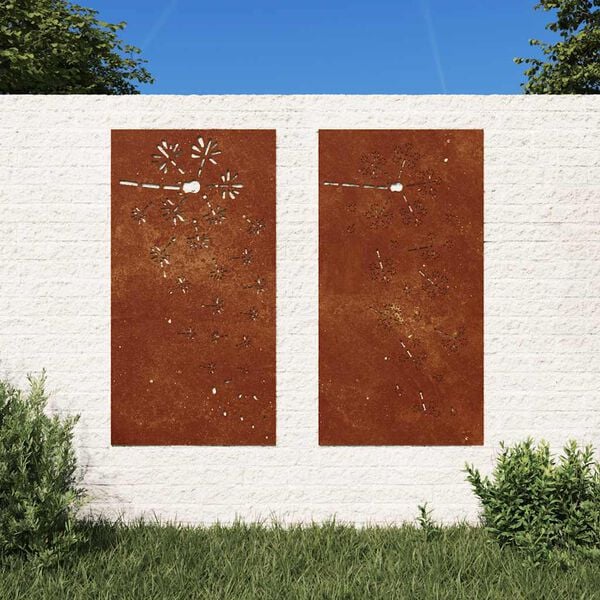 vidaXL Garden Wall Decorations 2pcs 105x55cm Corten Steel Flower Design