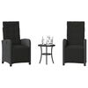 vidaXL 3 Piece Bistro Set with Cushions Black Poly Rattan
