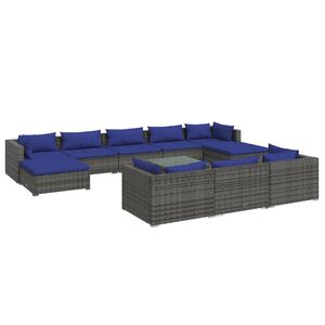 vidaXL 11 Piece Garden Lounge Set with Cushions Grey Poly Rattan