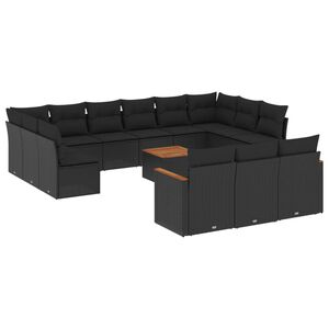 vidaXL 14 Piece Garden Sofa Set with Cushions Black Poly Rattan