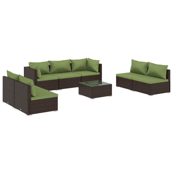 vidaXL 8 Piece Garden Lounge Set with Cushions Poly Rattan Brown