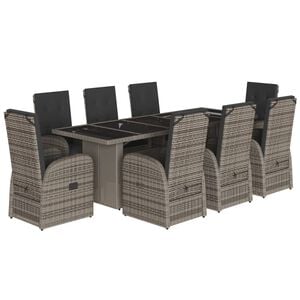 vidaXL 9 Piece Garden Dining Set with Cushions Grey Poly Rattan