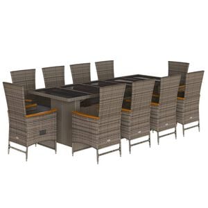 vidaXL 11 Piece Garden Dining Set with Cushions Grey Poly Rattan