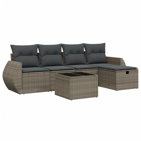 vidaXL 5 Piece Garden Sofa Set with Cushions Grey Poly Rattan