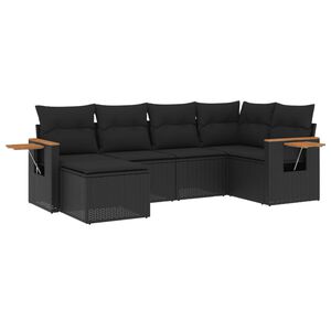 vidaXL 6 Piece Garden Sofa Set with Cushions Black Poly Rattan