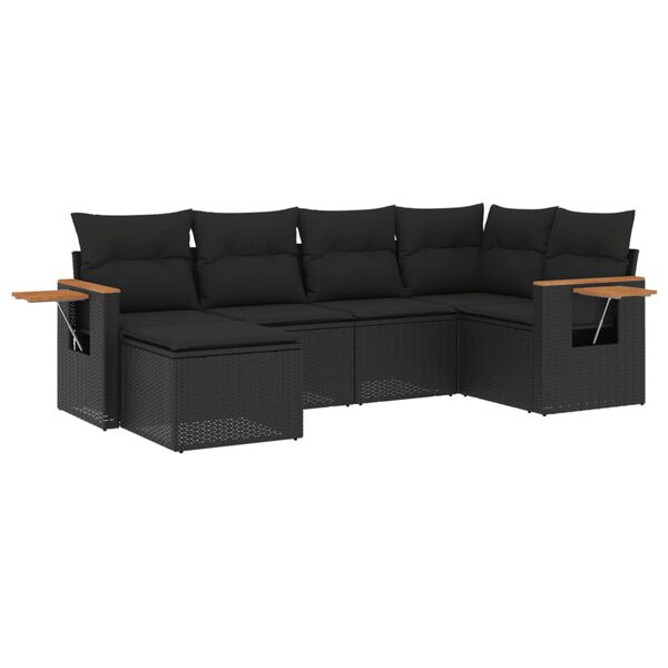 vidaXL 6 Piece Garden Sofa Set with Cushions Black Poly Rattan