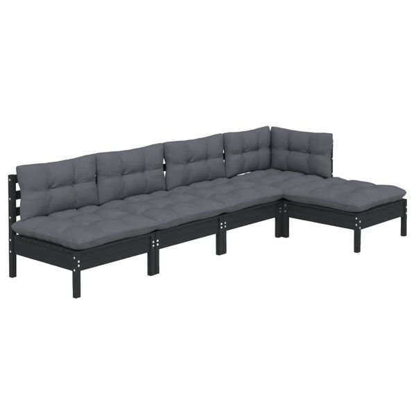 vidaXL 5 Piece Garden Lounge Set with Cushions Black Pinewood