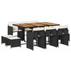 vidaXL 11 Piece Garden Dining Set with Cushions Black Poly Rattan