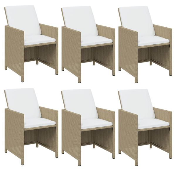 vidaXL 7 Piece Garden Dining Set with Cushions Poly Rattan Beige