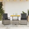 vidaXL 3 Piece Garden Dining Set with Cushions Grey Poly Rattan