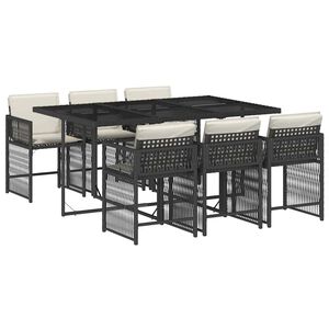 vidaXL 7 Piece Garden Dining Set with Cushions Black Poly Rattan