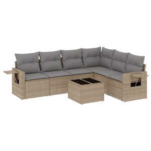vidaXL 7 Piece Garden Sofa Set with Cushions Beige Poly Rattan
