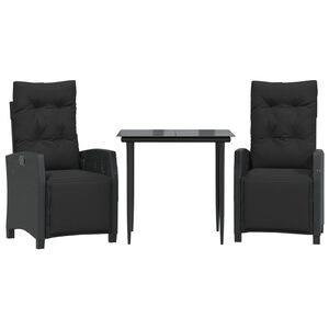 vidaXL 3 Piece Garden Dining Set with Cushions Black Poly Rattan