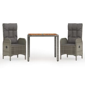 vidaXL 3 Piece Garden Dining Set with Cushions Grey Poly Rattan