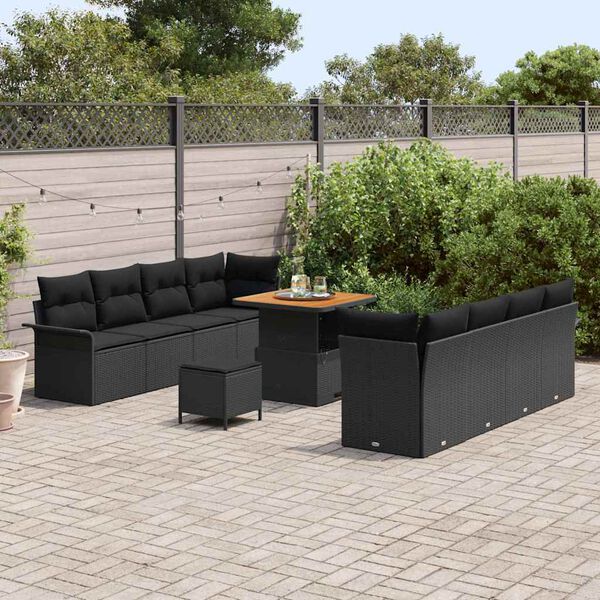 vidaXL Garden Sofa Set with Cushion with Storage 11 pcs Black