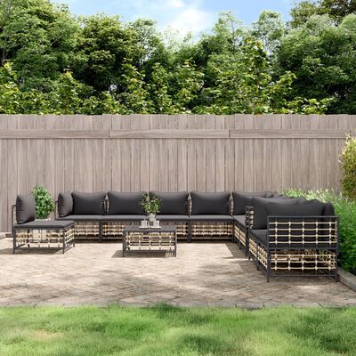 vidaXL 11 Piece Garden Lounge Set with Cushions Anthracite Poly Rattan
