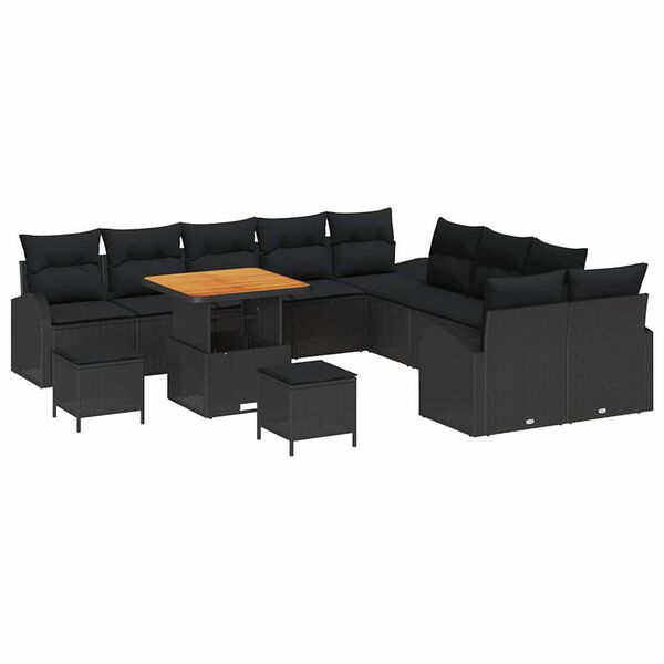 vidaXL Garden Sofa Set with Cushion with Storage 13 pcs Black