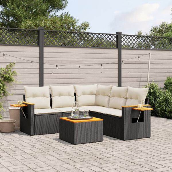 vidaXL 6 Piece Garden Sofa Set with Cushions Black Poly Rattan