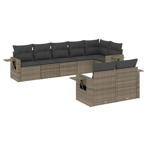vidaXL 8 Piece Garden Sofa Set with Cushions Grey Poly Rattan