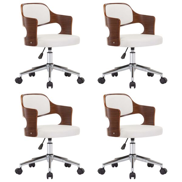 vidaXL Swivel Dining Chairs 4 pcs White Bent Wood and Faux Leather