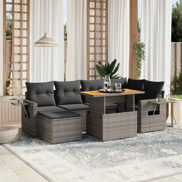vidaXL 7 Piece Garden Sofa Set with Cushions Grey Poly Rattan