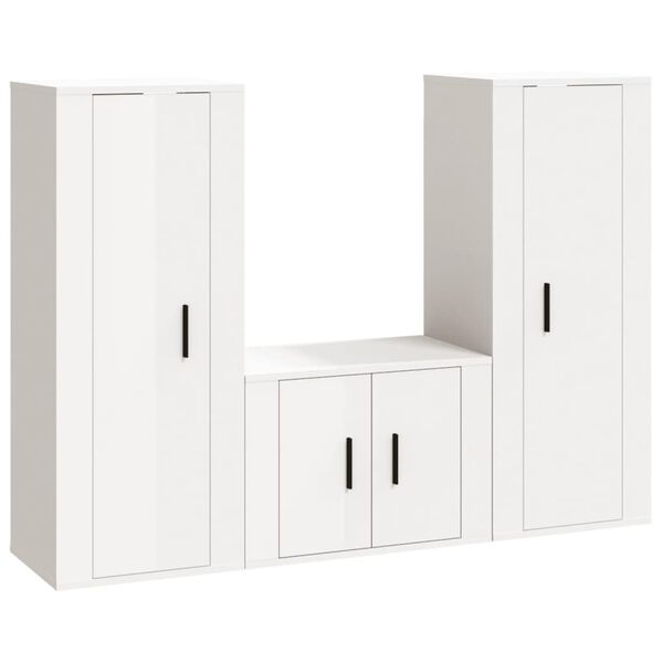 vidaXL 3 Piece TV Cabinet Set High Gloss White Engineered Wood