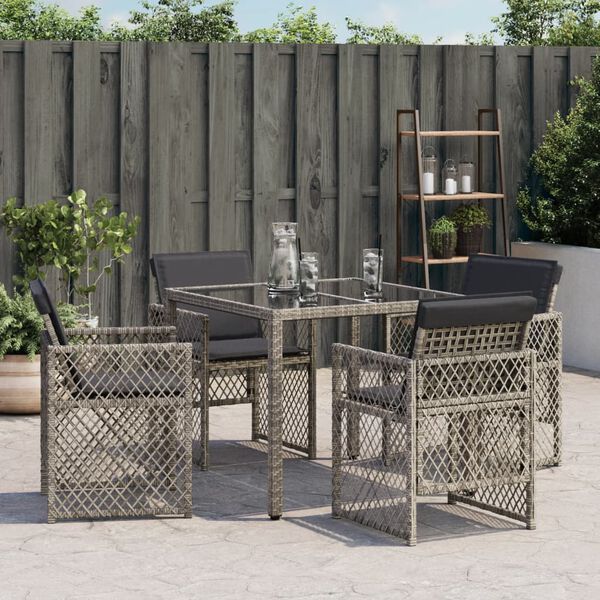 vidaXL Garden Chairs with Cushions 4 pcs Grey Poly Rattan
