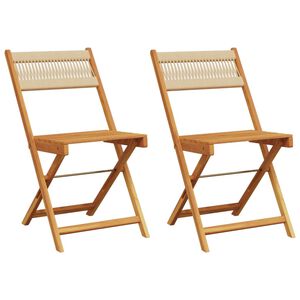 vidaXL Folding Chairs 2 pcs Beige Solid Wood Acacia and Rope