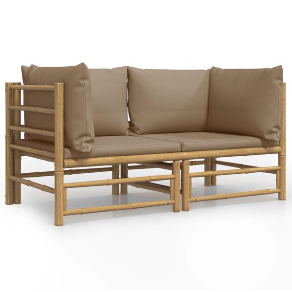vidaXL Garden Corner Sofas with Taupe Cushions 2 pcs Bamboo