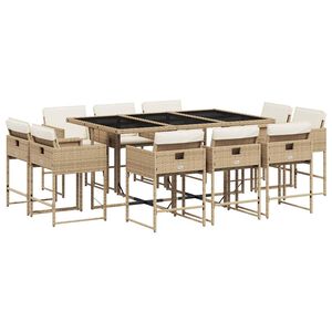vidaXL 11 Piece Garden Dining Set with Cushions Beige Poly Rattan