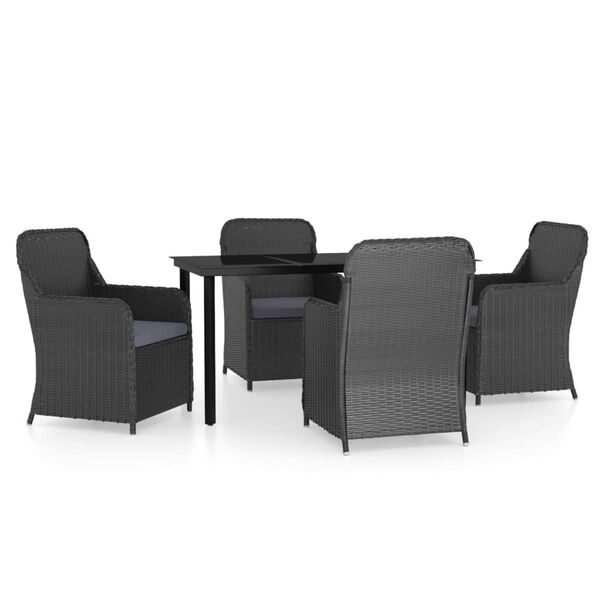 vidaXL 5 Piece Garden Dining Set with Cushions Black