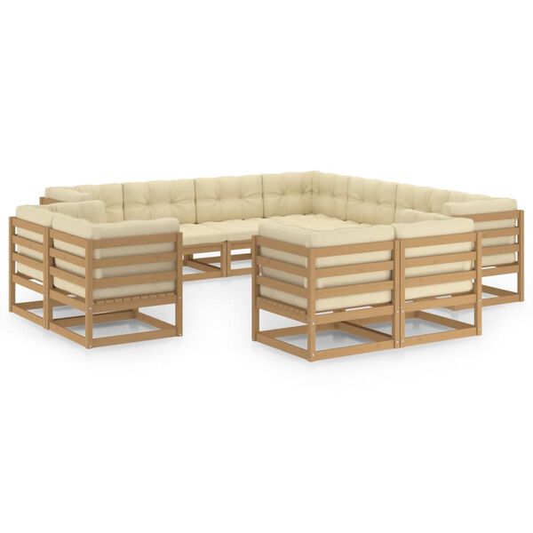 vidaXL 11 Piece Garden Lounge Set&Cushions Honey Brown Solid Pinewood