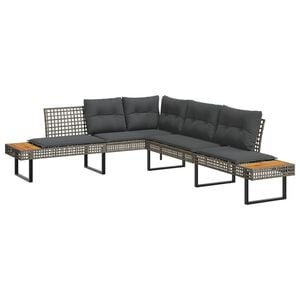 vidaXL Garden Sofa with Cushions L-shaped Grey Poly Rattan and Acacia