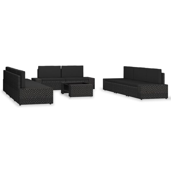 vidaXL 10 Piece Garden Lounge Set Poly Rattan Black