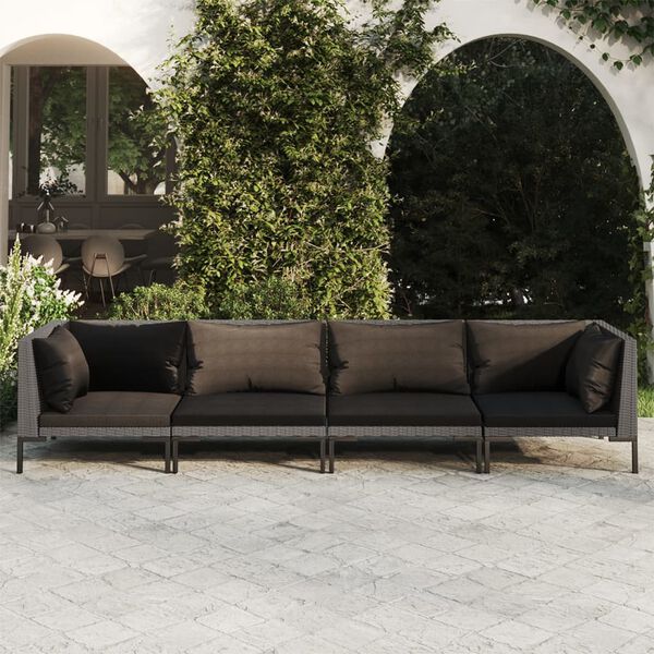 vidaXL 4 Piece Garden Lounge Set with Cushions Poly Rattan Dark Grey