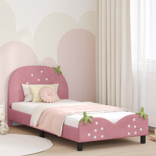 vidaXL Children's Bed Frame with Headboard Pink 90 x 190 cm Velvet