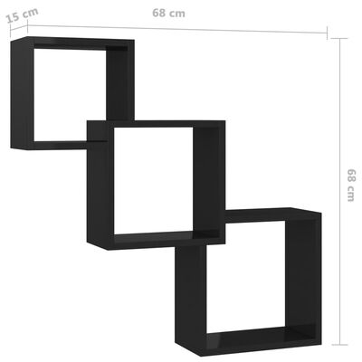 vidaXL Cube Wall Shelf High Gloss Black 68x15x68 cm Engineered Wood
