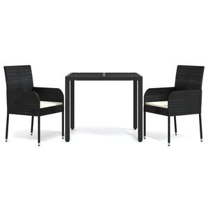 vidaXL 3 Piece Garden Dining Set with Cushions Black Poly Rattan