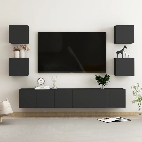 vidaXL 7 Piece TV Cabinet Set Black Engineered Wood