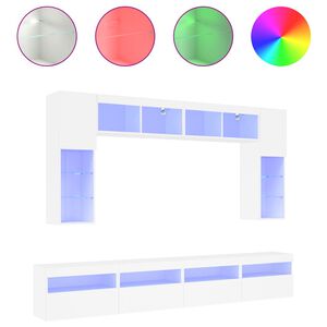 vidaXL 8 Piece TV Wall Cabinet Set with LED Lights White