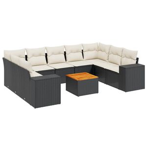 vidaXL 10 Piece Garden Sofa Set with Cushions Black Poly Rattan
