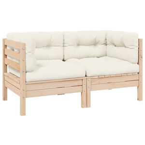 vidaXL 2-Seater Garden Sofa with Cream Cushions Solid Wood Pine