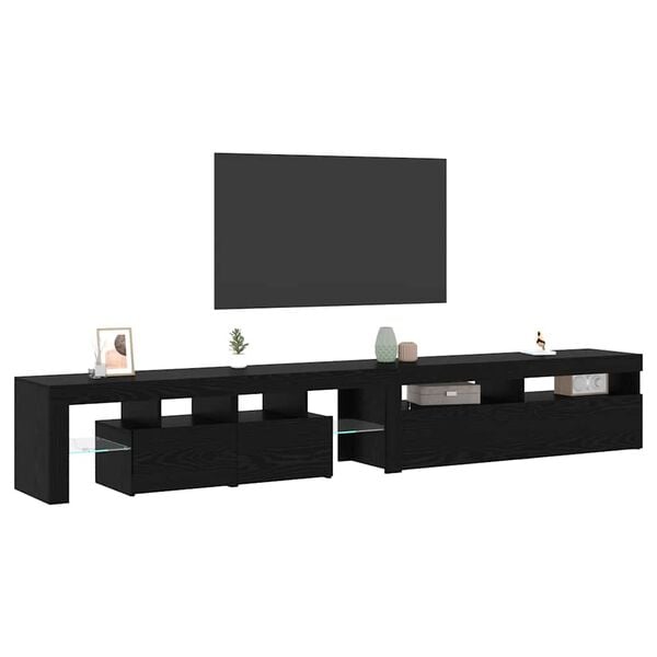 vidaXL TV Cabinet 2 pcs Black Oak 260 x 37 x 40 cm Engineered Wood