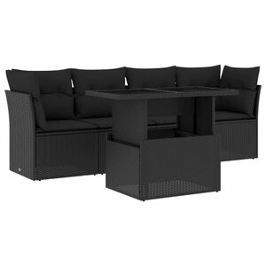 vidaXL 5 Piece Garden Sofa Set with Cushions Black Poly Rattan