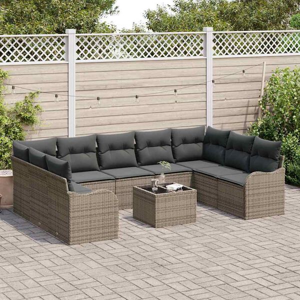 vidaXL Garden Sofa Set with Cushion 10 pcs Grey Poly rattan