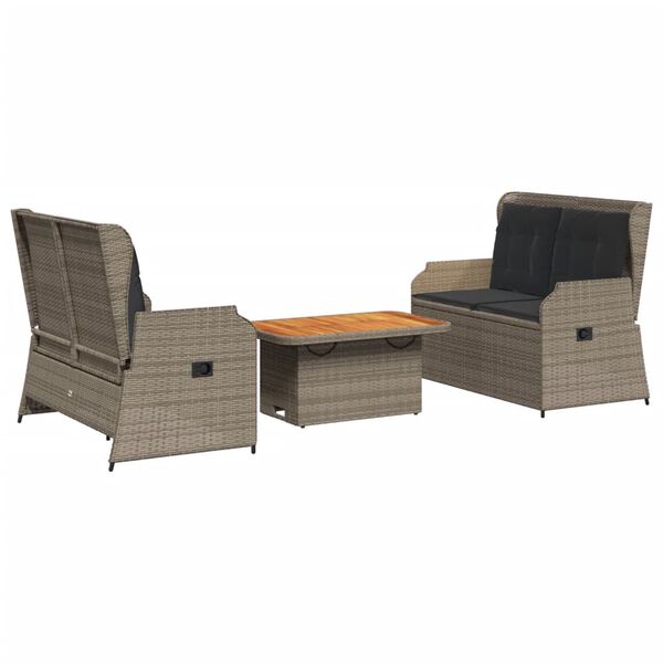 vidaXL 3 Piece Garden Lounge Set with Cushions Grey Poly Rattan